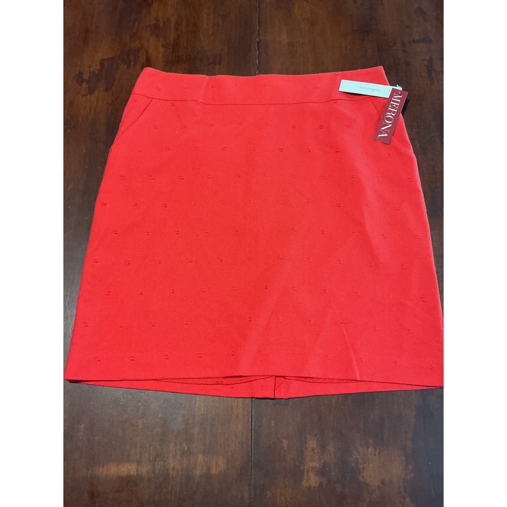 Merona Collection Coral Red Clip Dot Pencil Skirt Size 12 NWT